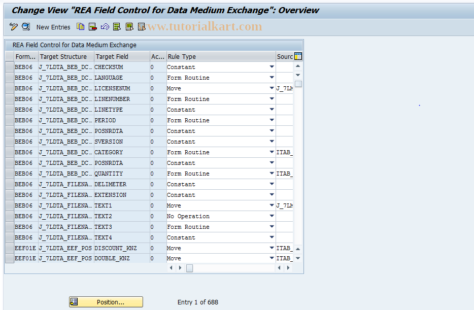 SAP TCode J7LRREN11000159 - IMG Activity: Field Control DME