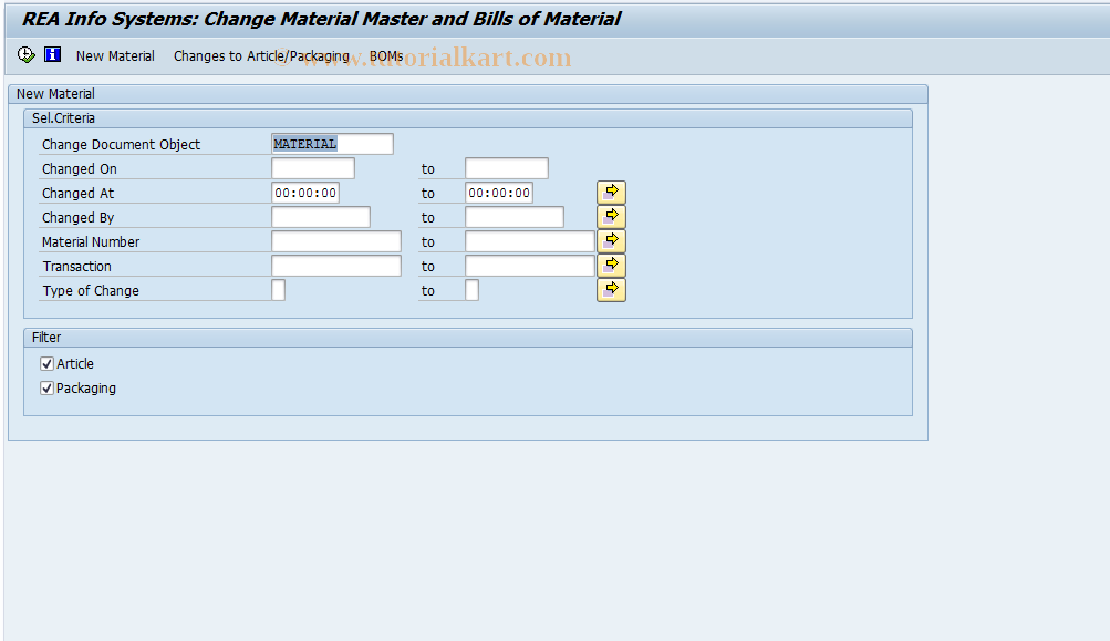 SAP TCode J7LU - REA Material Master Field Changes