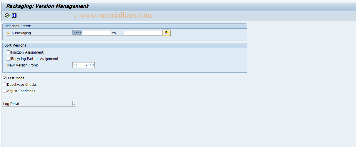 SAP TCode J7LUTILITY11 - J_7L_PACK_VERSIONING