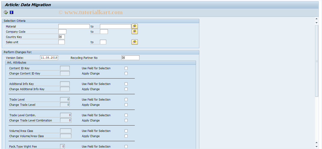 SAP TCode J7LUTILITY13 - J_7L_ART_DATA_MIGRATION