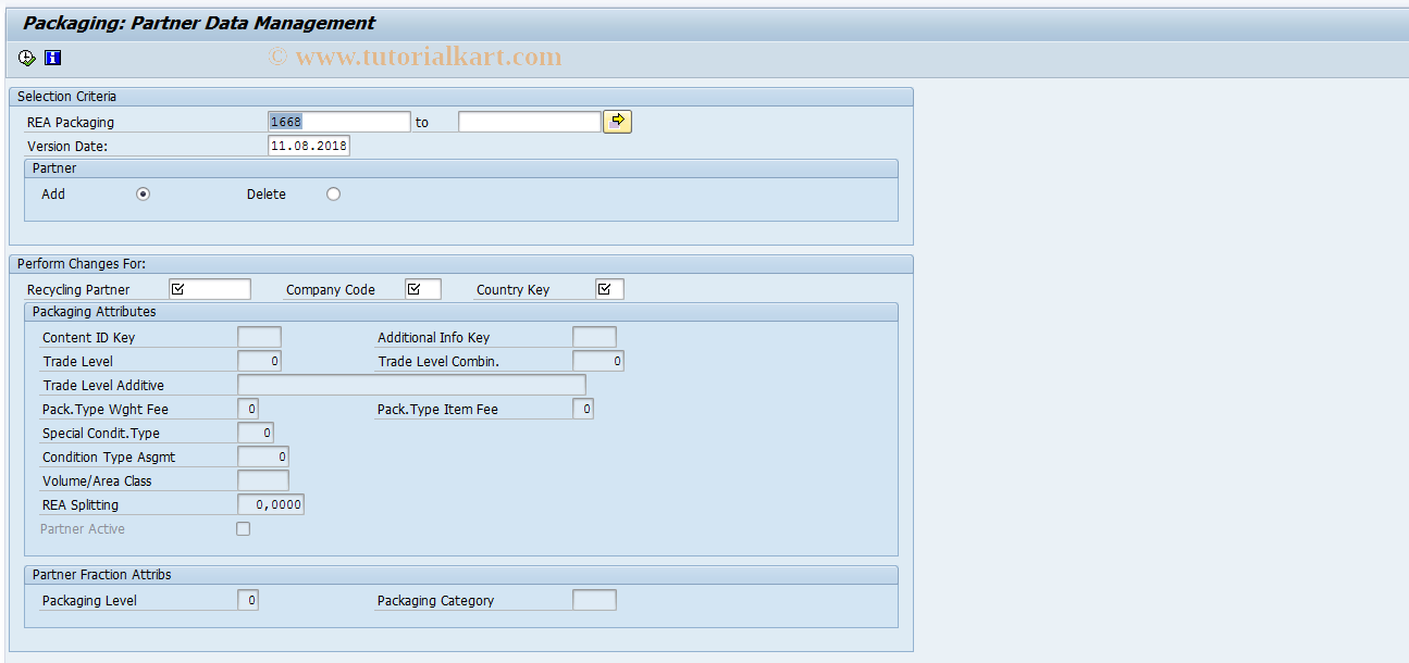 SAP TCode J7LUTILITY19 - J_7L_PACK_PARTNER_DATA