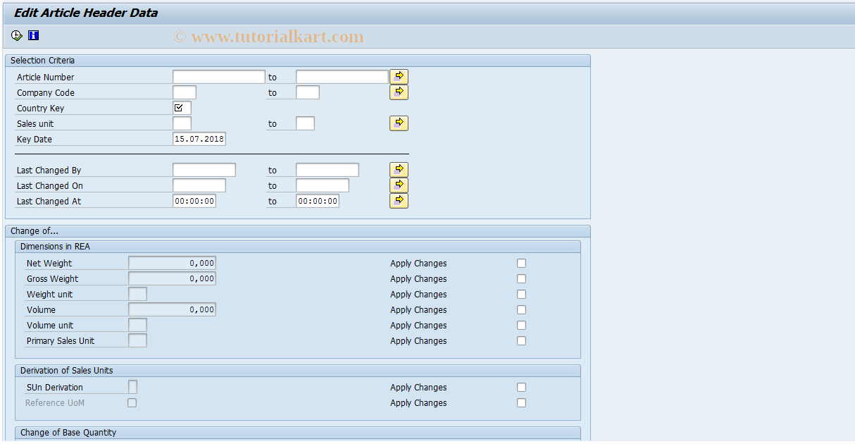 SAP TCode J7LUTILITY27 - Edit Article Header Data