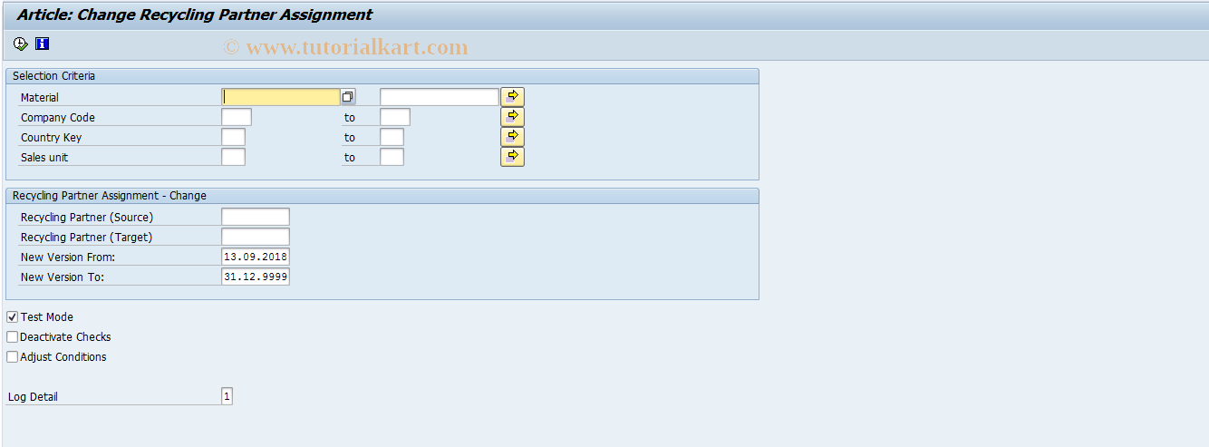 SAP TCode J7LUTILITY29 - REA Article: Change Recycl. Partner