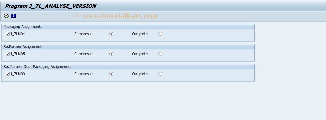 SAP TCode J7LUTILITY3 - J_7L_ANALYSE_VERSION