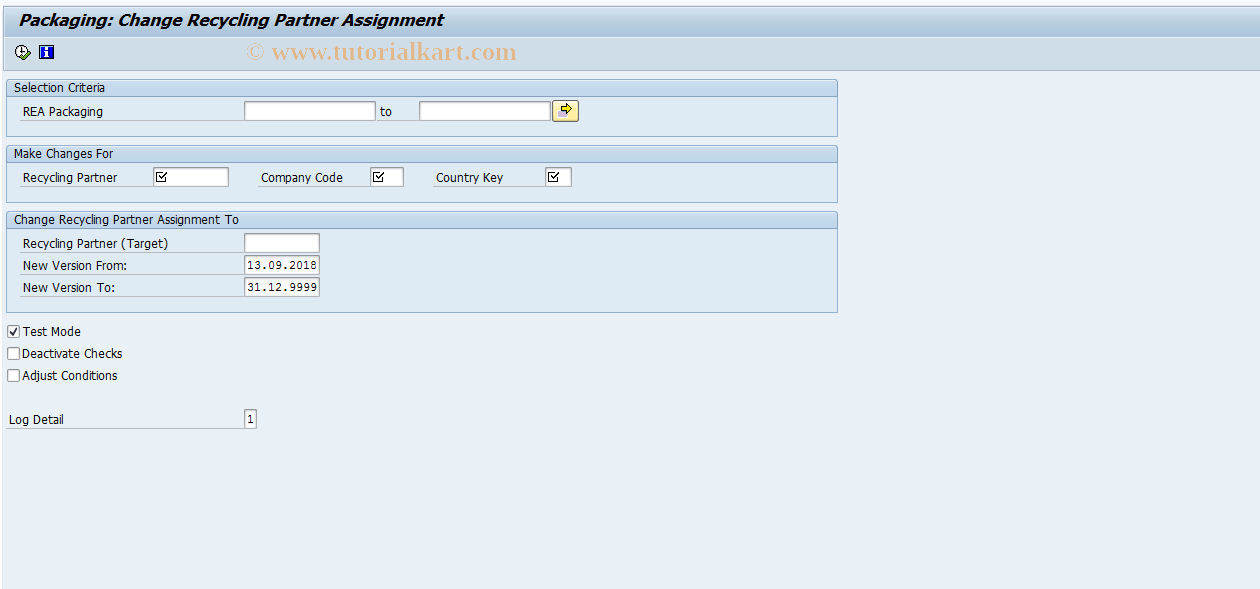 SAP TCode J7LUTILITY30 - REA Packaging: Change Recycl.Partner