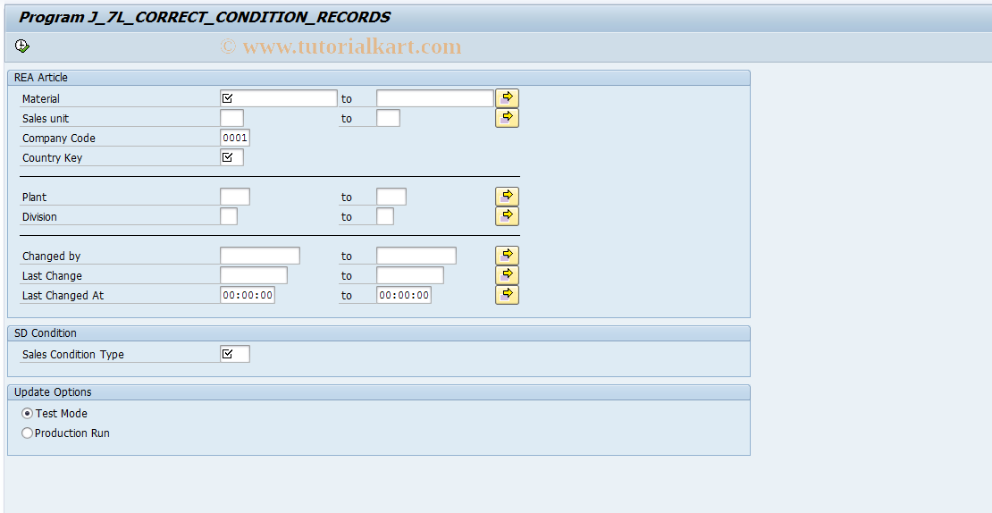 SAP TCode J7LUTILITY5 - J_7L_CORRECT_CONDITION_RECORDS