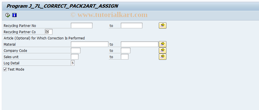 SAP TCode J7LUTILITY6 - J_7L_CORRECT_PACK2ART_ASSIGN