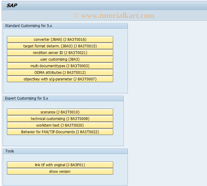 SAP TCode J8A7 - Customizing DesktopLink