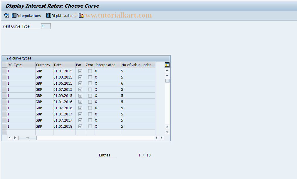 SAP TCode JB69 - Maintain Int. Rates for Yield Curves