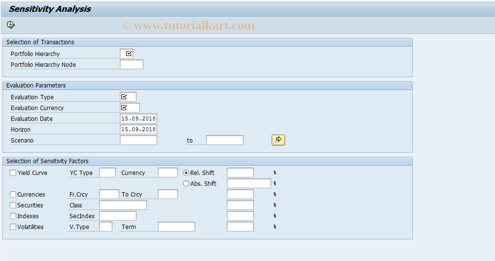 SAP TCode JBRJ - Risk Mgmt: Sensitivity Analysis