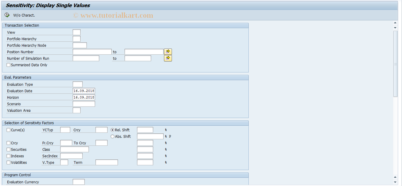 SAP TCode JBRU - Single Value Analysis: Sensitivity