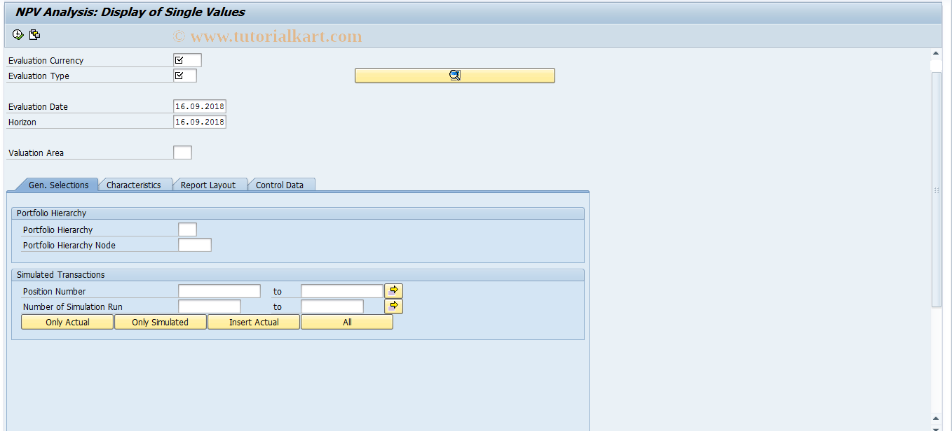 SAP TCode JBRX - Single Value Analysis: NPV