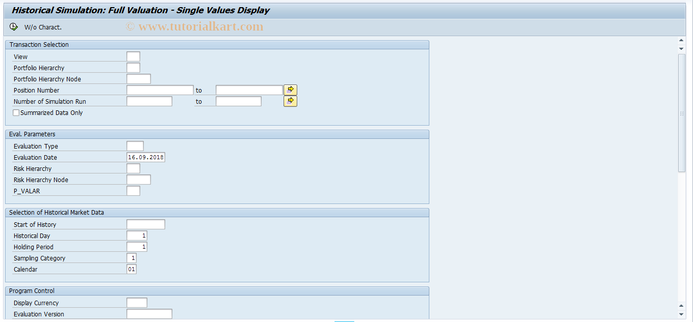 SAP TCode JBRY - Single Value Analysis: Hist. Sim.