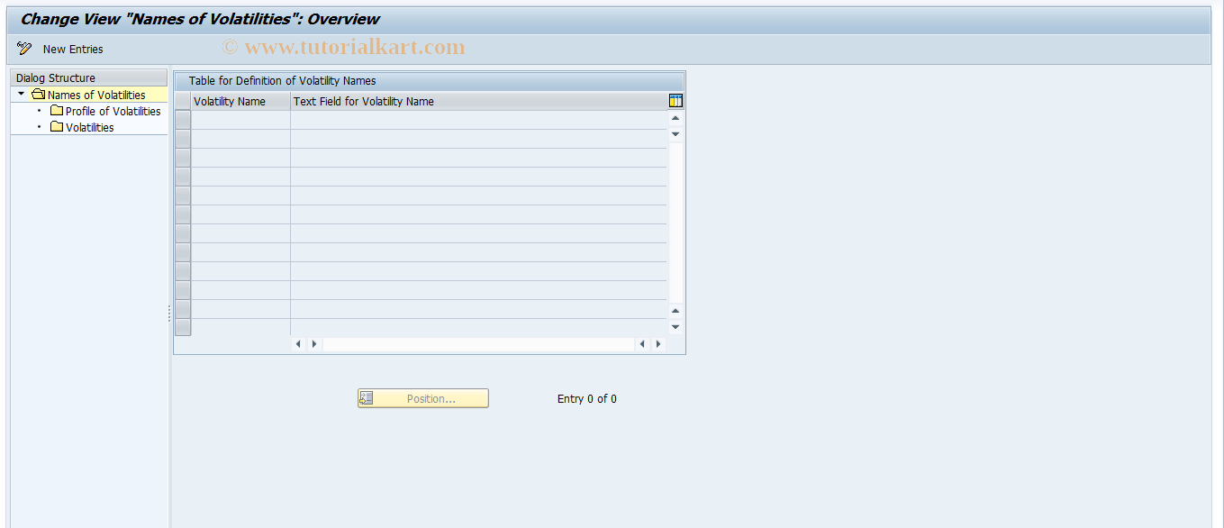 SAP TCode JBV0 - Maintain Master Data of Volatilities