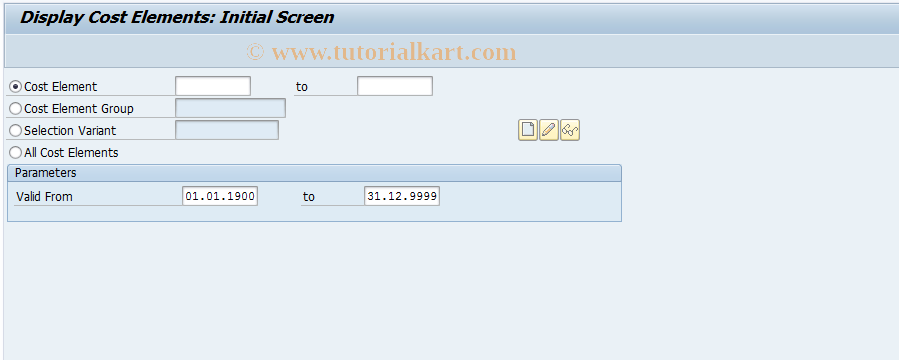 SAP TCode KA03CORE - Display Cost Elements