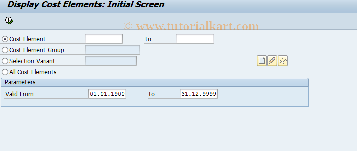 SAP TCode KA23 - Cost Elements: Master Data Report