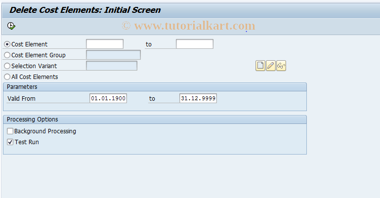 SAP TCode KA24 - Delete Cost Elements