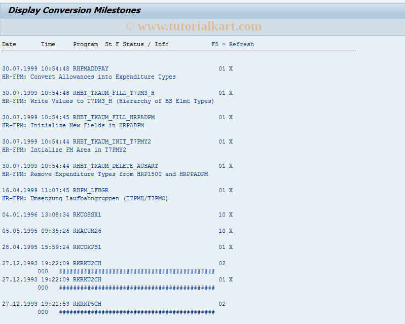 SAP TCode KAUM - Display Conversion Milestones