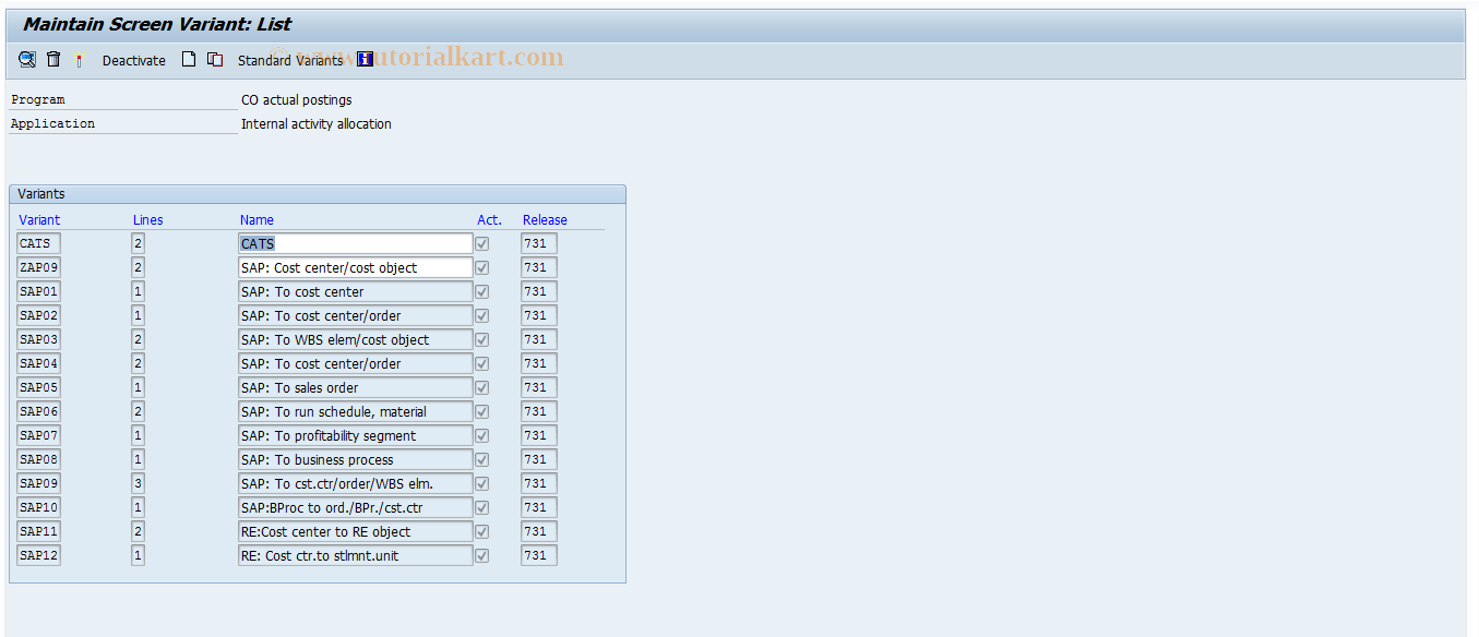 cost allocation key sap tcode