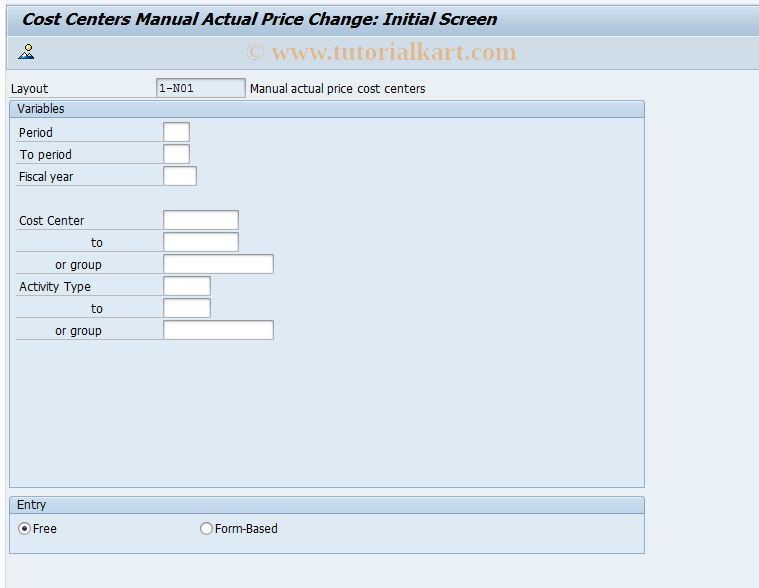 SAP TCode KBK6 - CO-CCA: Manual Actual Price