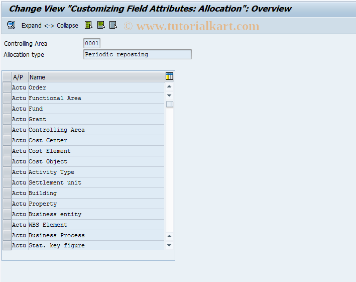 SAP TCode KCAP - Change Allocation Transfer Posting