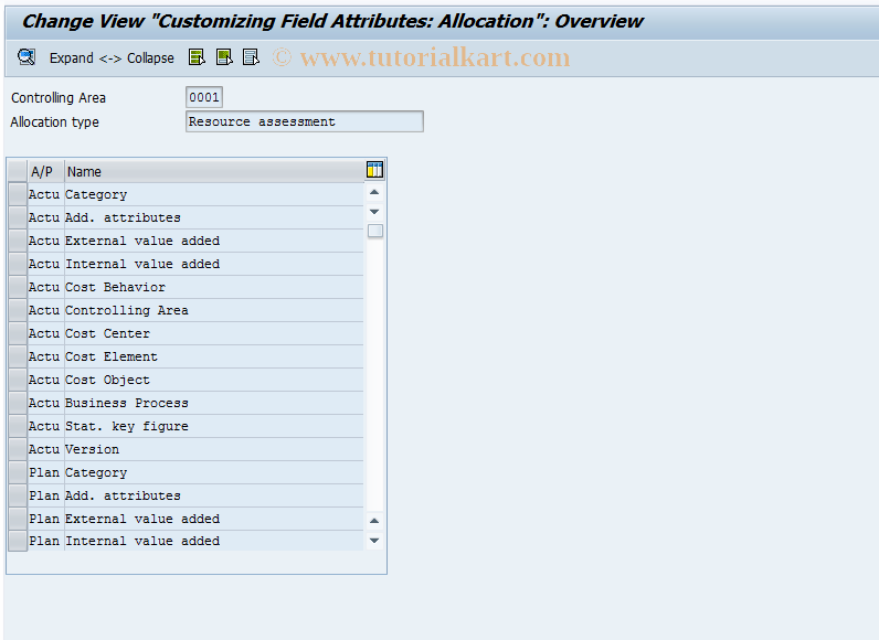 SAP TCode KCAR - Change Allocation Resource Assessm.