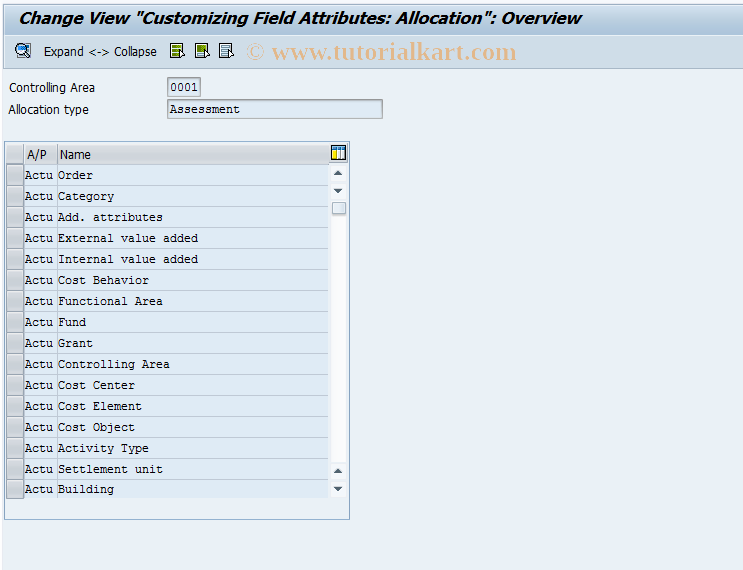 SAP TCode KCAU - Change Allocation Assessment