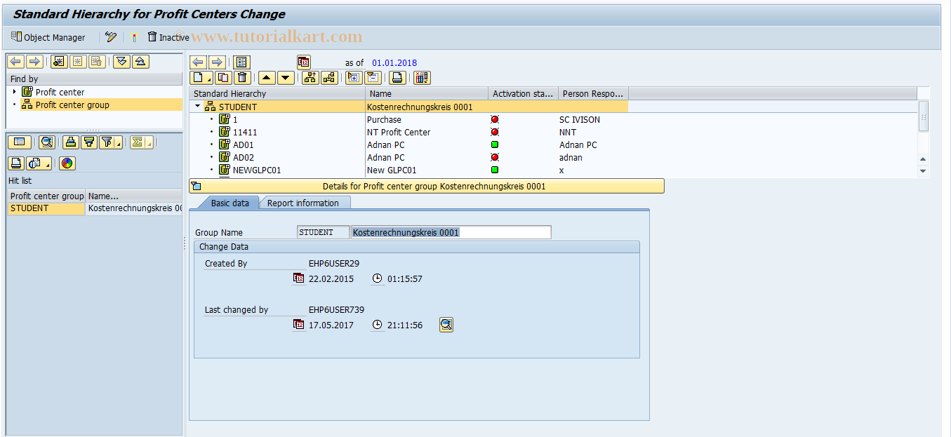 SAP TCode KCH5N - EC-PCA: Change Standard Hierarchy