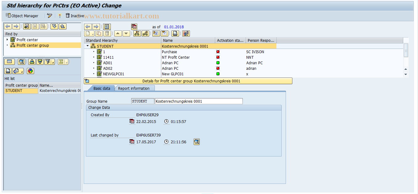 SAP TCode KCH5NX - EC-PCA: Change Stand. Hierarchy EO Active