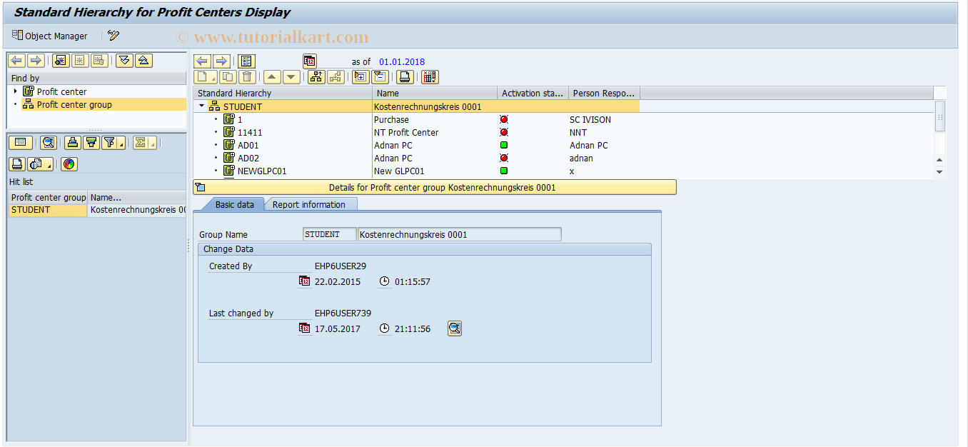 SAP TCode KCH6N - EC-PCA: Display Standard Hierarchy