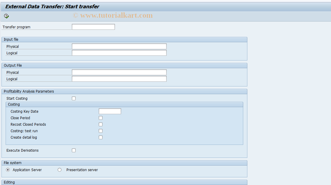 SAP TCode KCLF - External Data Transfer