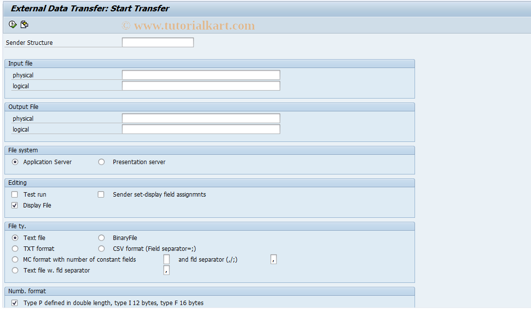 SAP TCode KCLJ090 - External Data Transfer Type 90 (BPR)