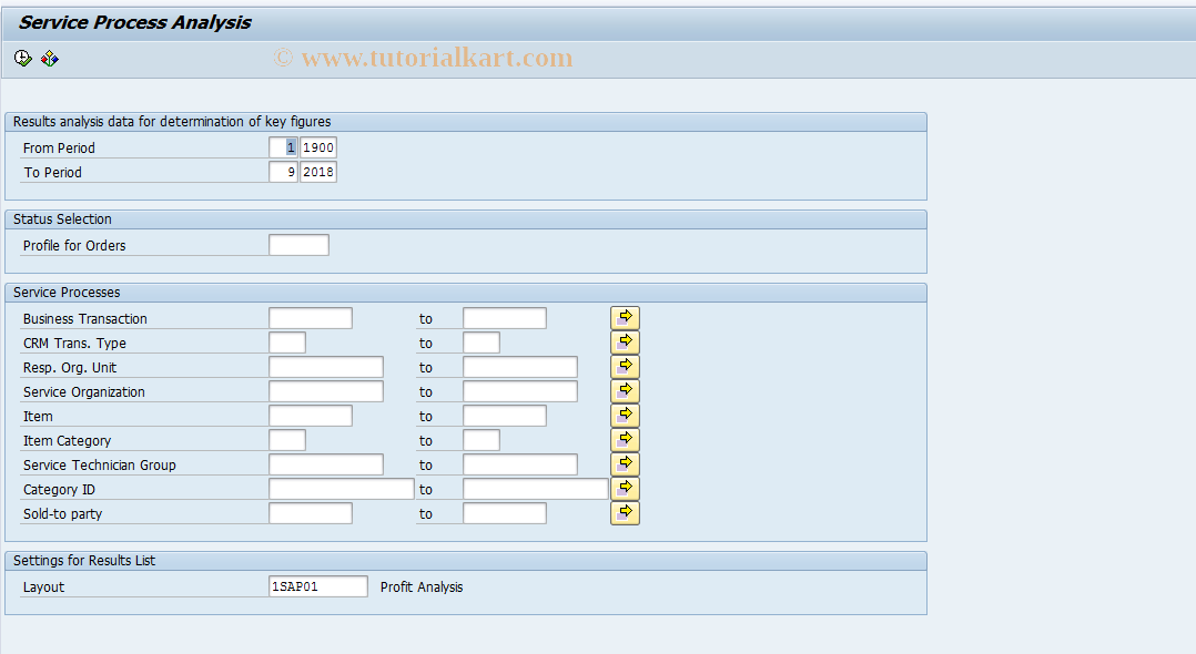 SAP TCode KCRMCO_CRM_SEL - Service Process Analysis