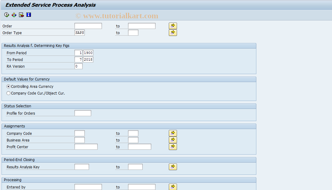 SAP TCode KCRMCO_CSCEN - Extended Service Process Analysis