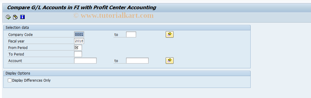 SAP TCode KE5T - Compare G/L Accounts FI <-> EC-PCA