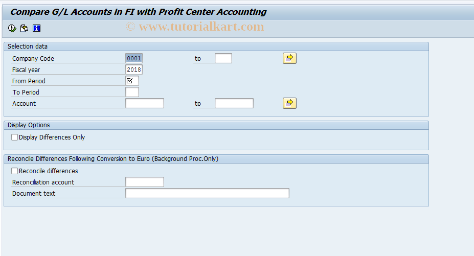 SAP TCode KE5U - Compare and Reconcile G/L Accounts