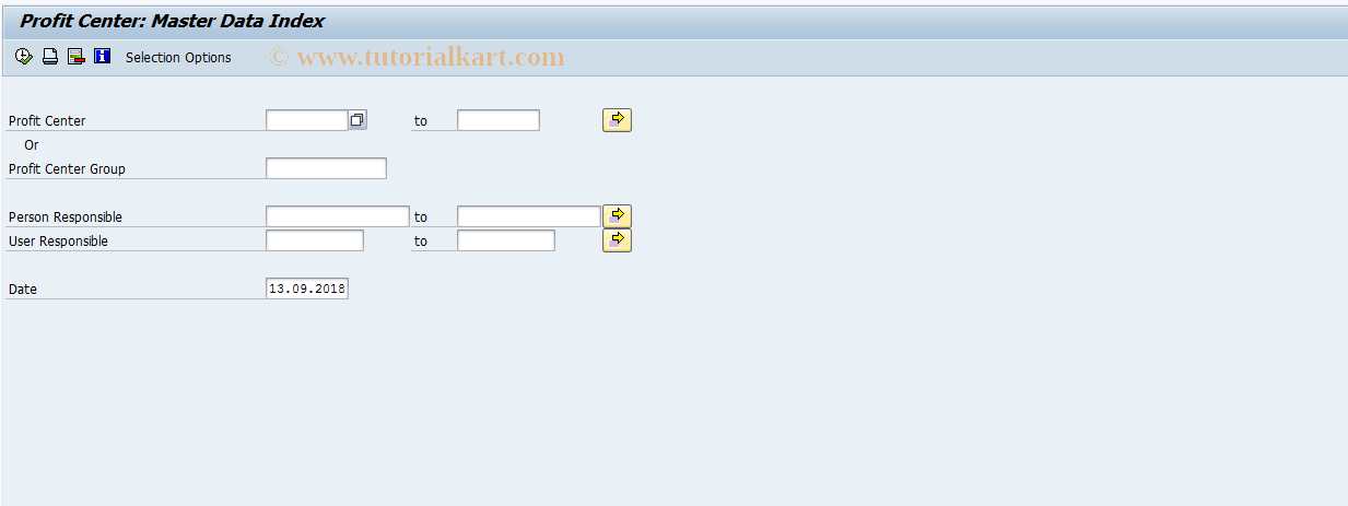 SAP TCode KE5X - Profit Center: Master Data Index