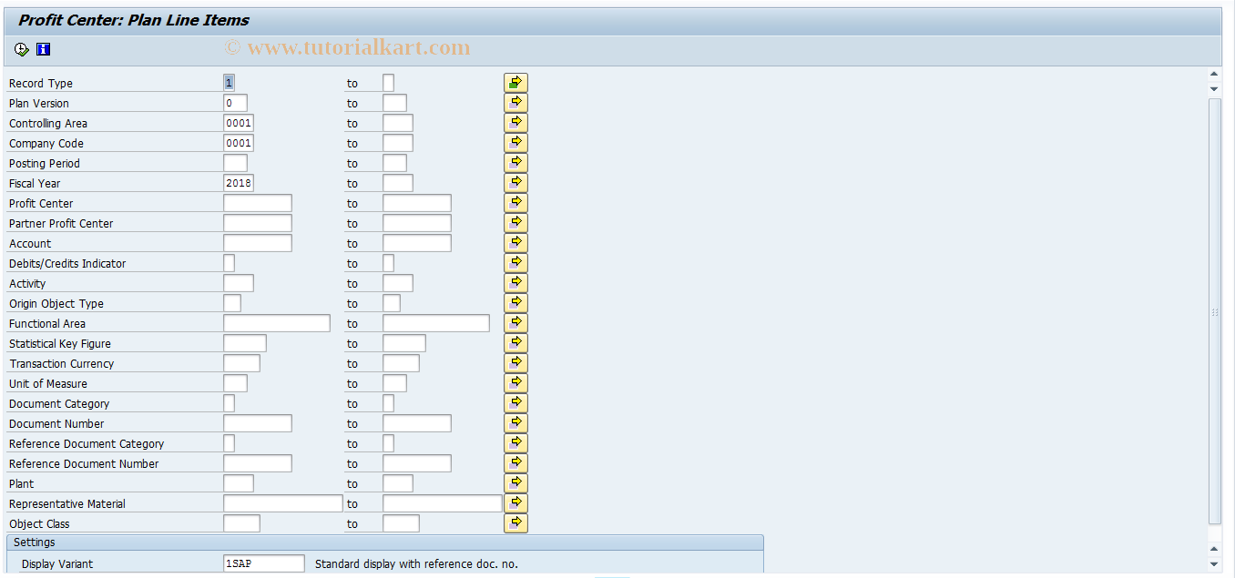 SAP TCode KE5Y - Profit Center: Plan Line Items