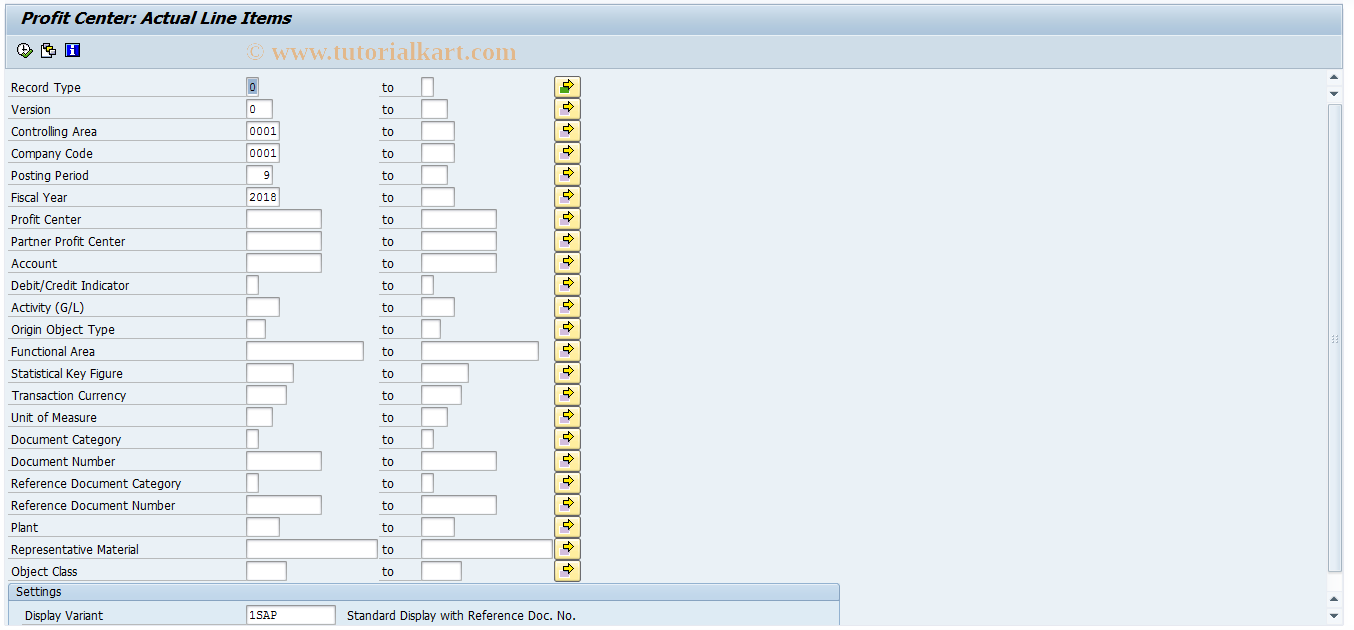 SAP TCode KE5Z - Profit Center: Actual Line Items