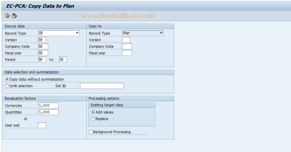 SAP TCode KE62 - EC-PCA: Copy Data to Plan