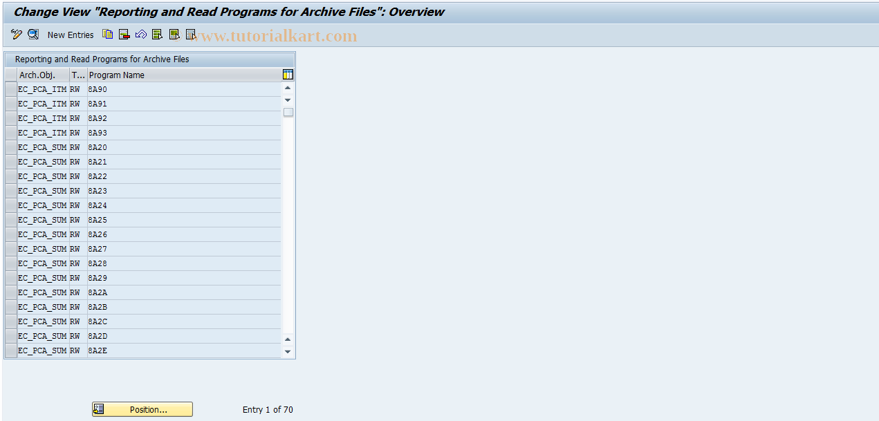 SAP TCode KE87 - RW/RP Reports for EC-PCA Archives