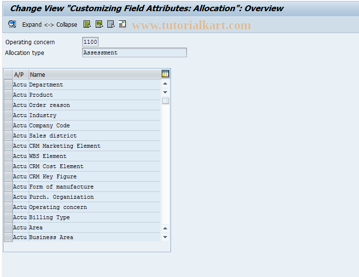 SAP TCode KEAU - Change Allocation Assessment Result