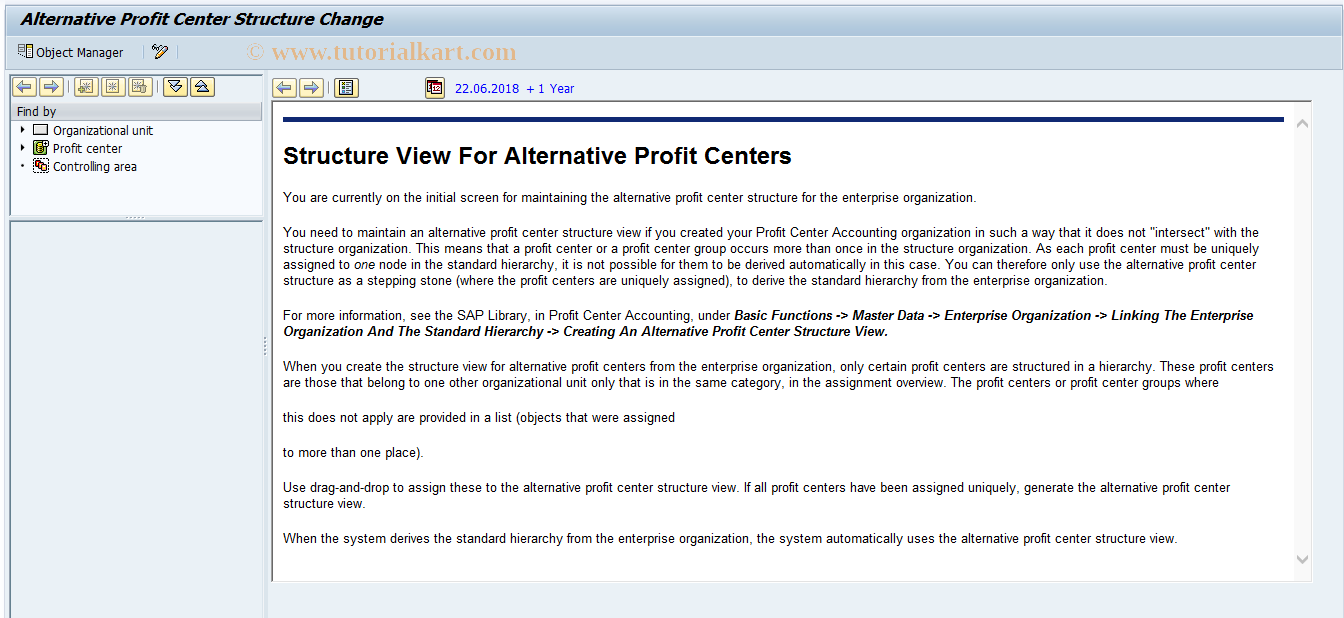 SAP TCode KEOAP2 - Change Altern. Profit Center Struct.