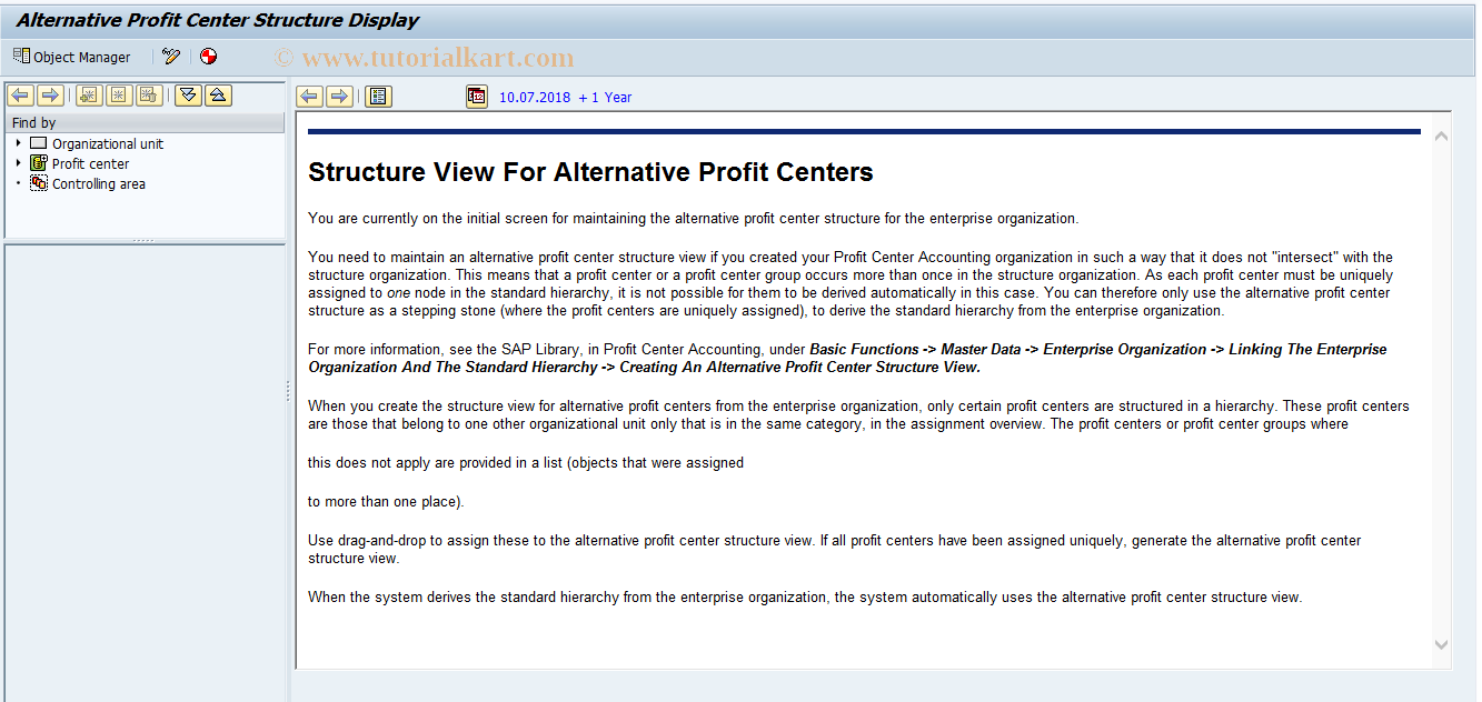 SAP TCode KEOAP3 - Display Alter. Profit Center Struct.