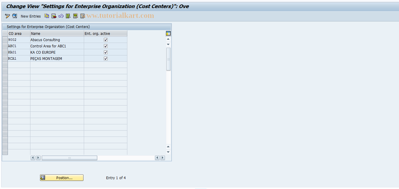 SAP TCode KEOC1 - Settings for EntOrg Cost Centers