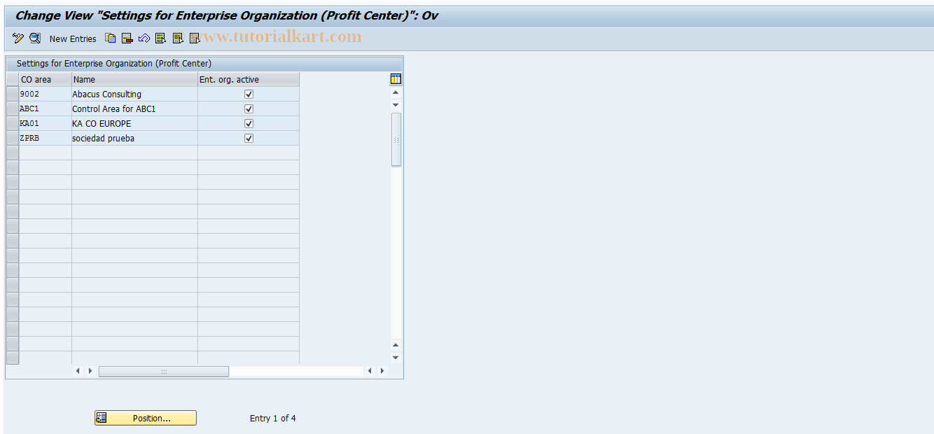 SAP TCode KEOC2 - Settings for EntOrg Profit Center