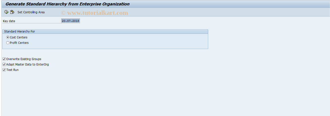 SAP TCode KEOG1 - Generate Standard Hierarchy