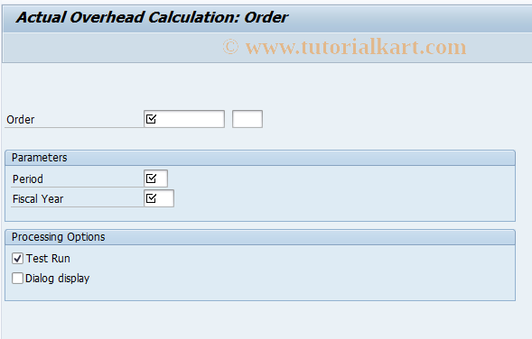 SAP TCode KGI2 -  Actual Overhead: Int.Order Indicator Pro