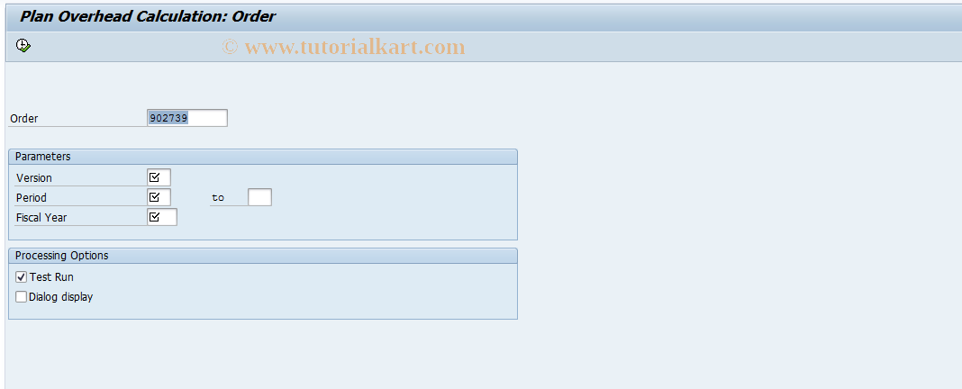 SAP TCode KGP2 - Overhead Plan.: Int.Orders Indicator Processing 