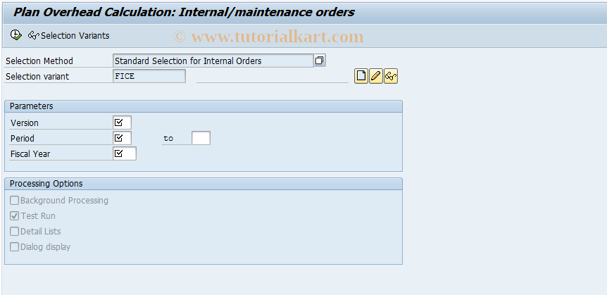 SAP TCode KGP4 - Overhead Plan.: Int.Orders Collective Processing 
